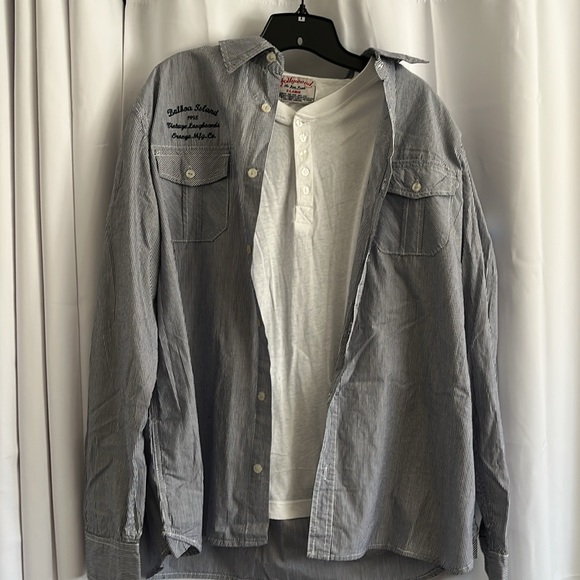 Vintage style button-up work shirt with sewn-in undershirt, XL - Picture 8 of 9